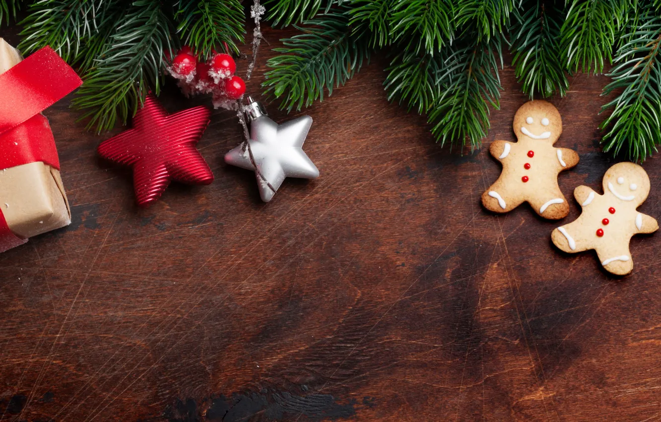 Photo wallpaper snow, decoration, new year, Christmas, Christmas, wood, snow, Christmas decorations