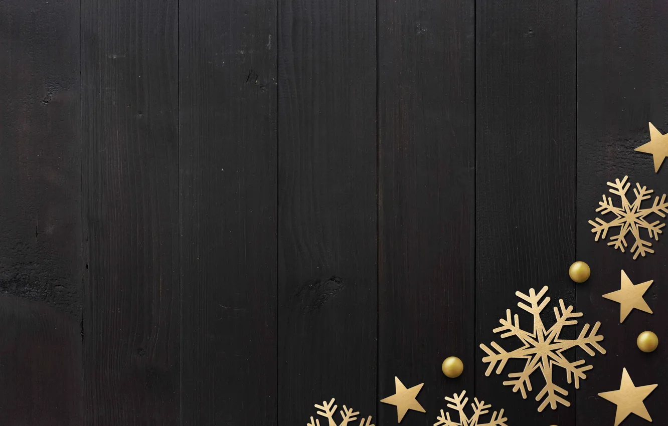 Photo wallpaper winter, snowflakes, golden, black background, black, Christmas, winter, background