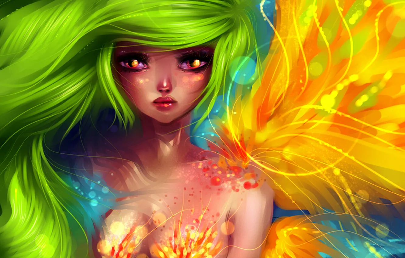 Photo wallpaper mermaid, green hair, art, ryky