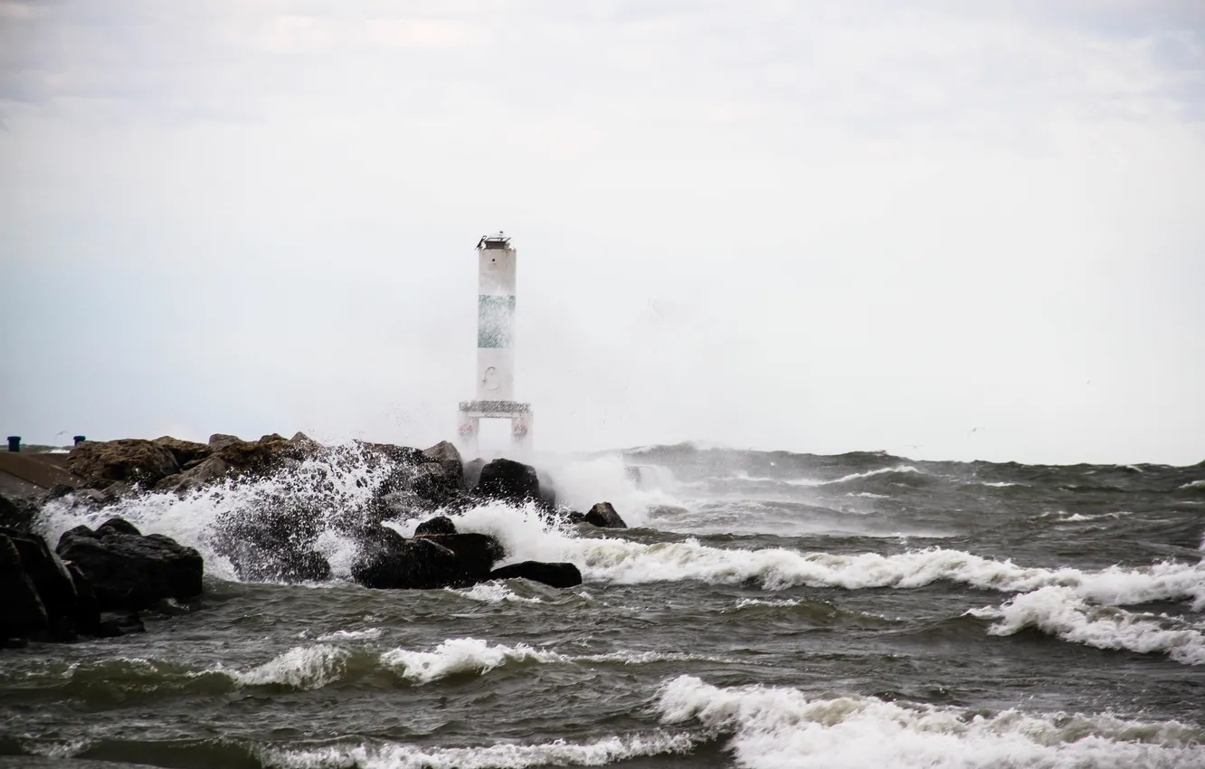 Photo wallpaper sea, wave, fog, stones, surf