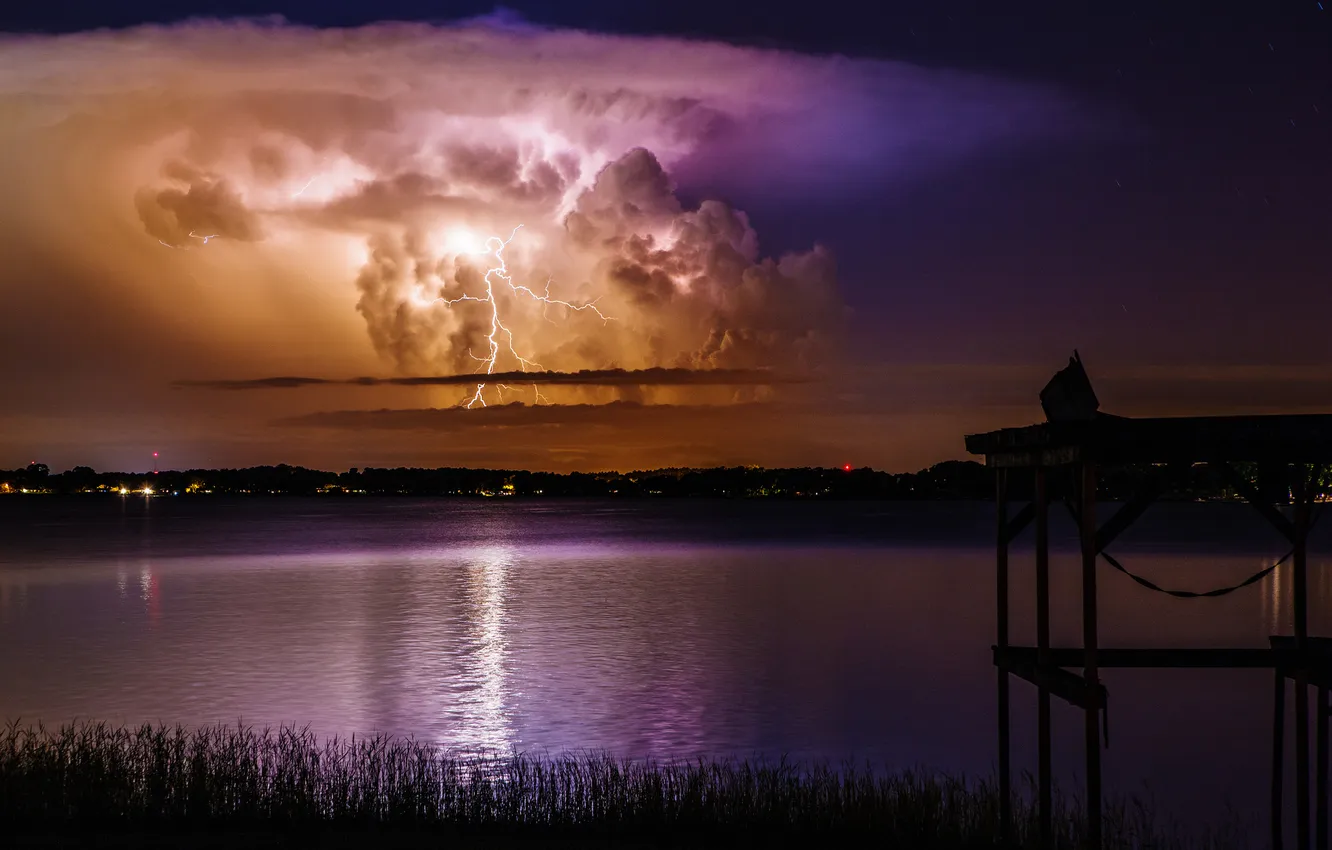 Photo wallpaper the storm, night, lake