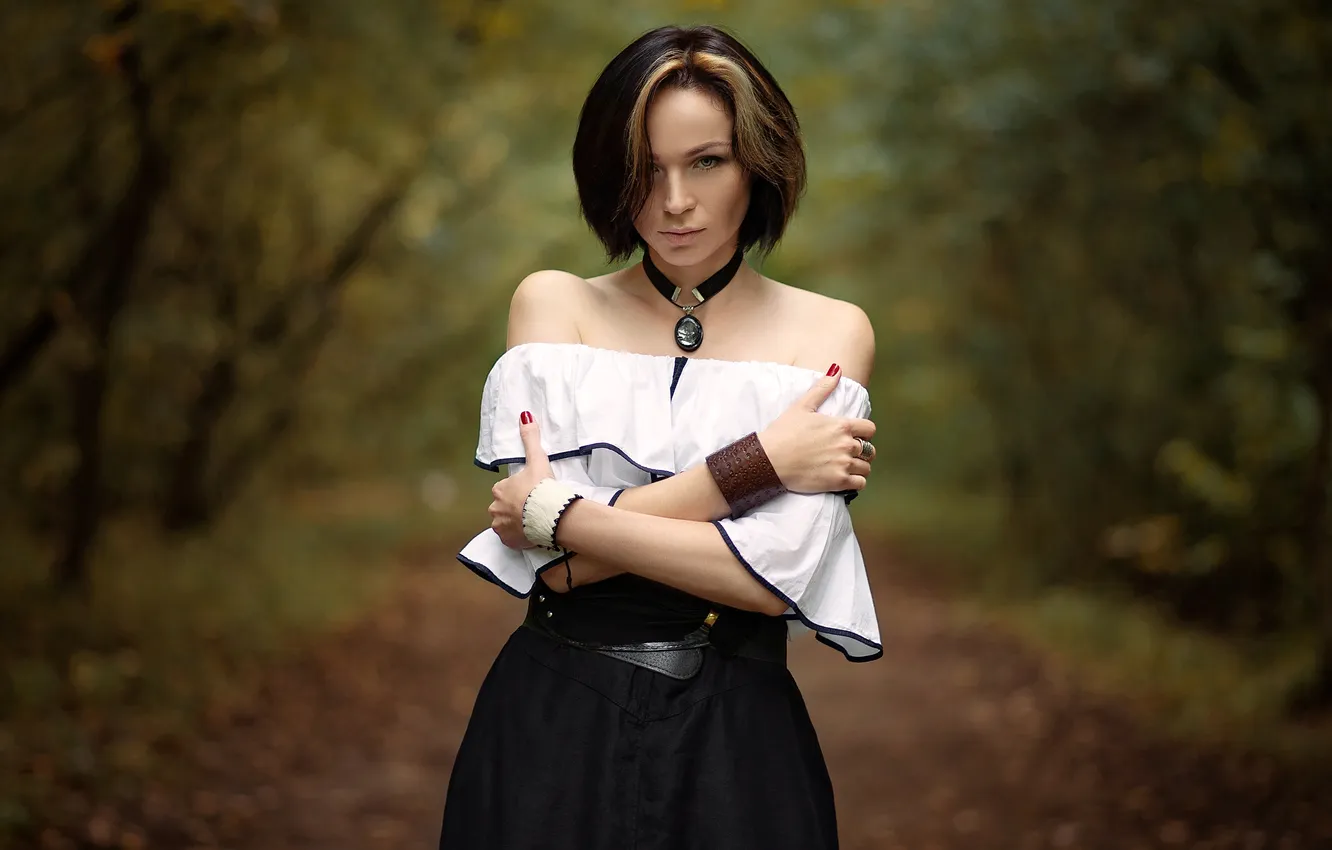 Photo wallpaper girl, forest, dress, model, pretty