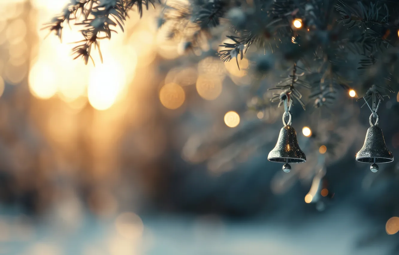 Photo wallpaper the sun, light, branches, lights, new year, texture, morning, Christmas