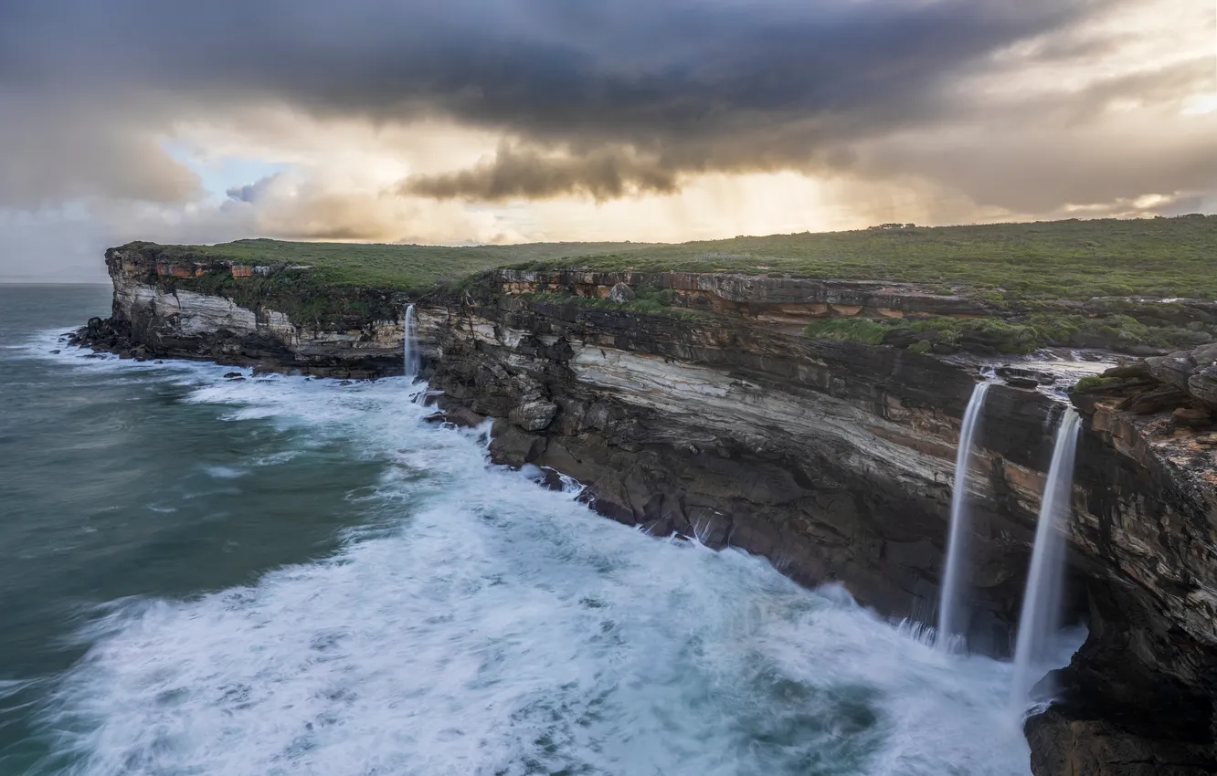 Photo wallpaper the ocean, rocks, coast, waterfall, Australia, parks, Royal National Park
