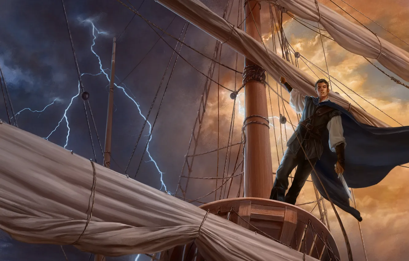 Photo wallpaper lightning, pirate, male, mast
