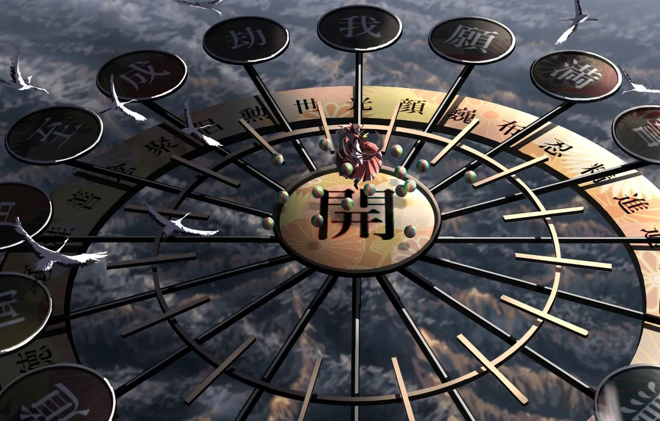 Photo wallpaper girl, bird, characters, touhou, Reimu Hakurei