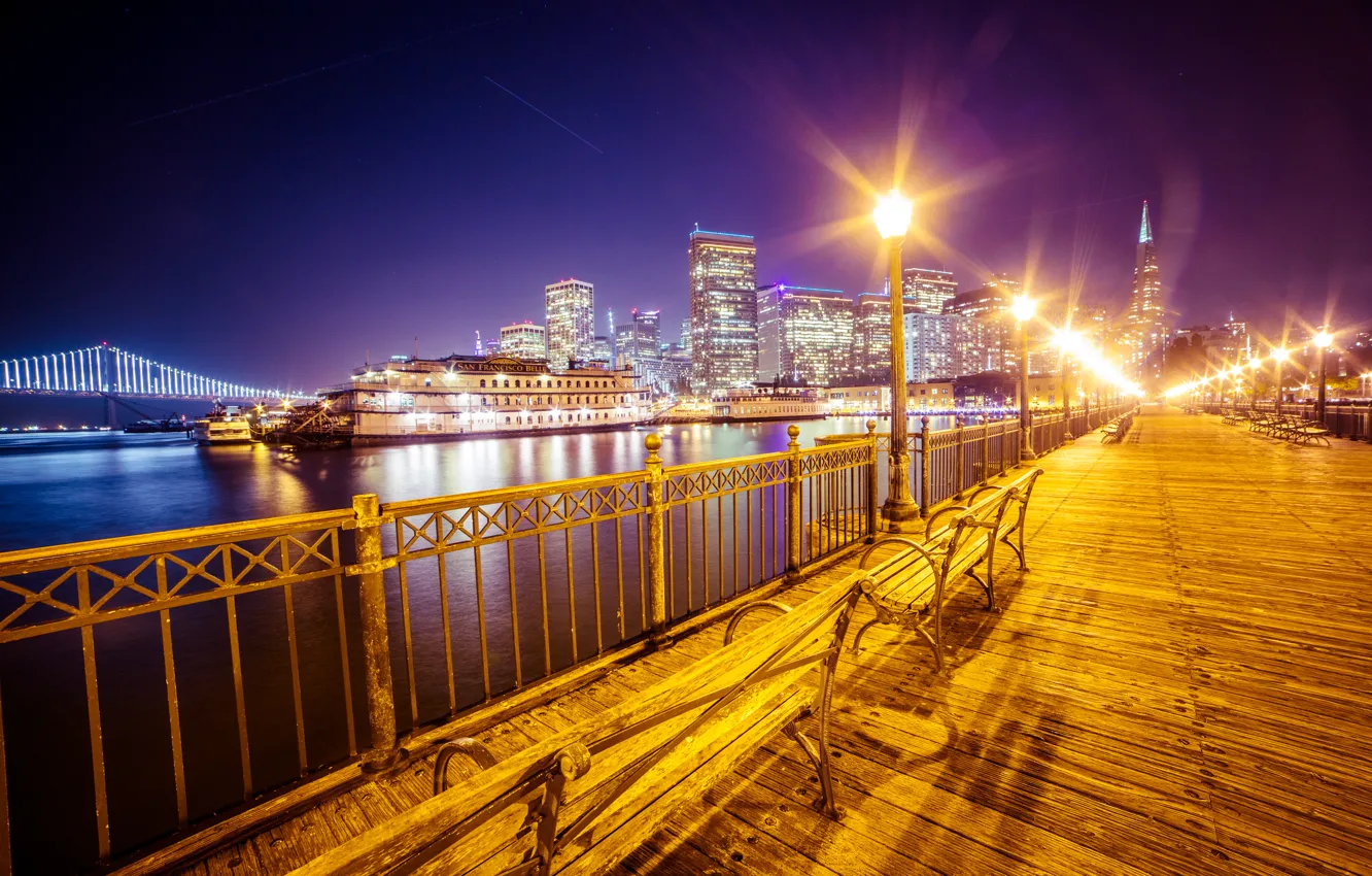 Photo wallpaper night, lights, promenade, San Francisco