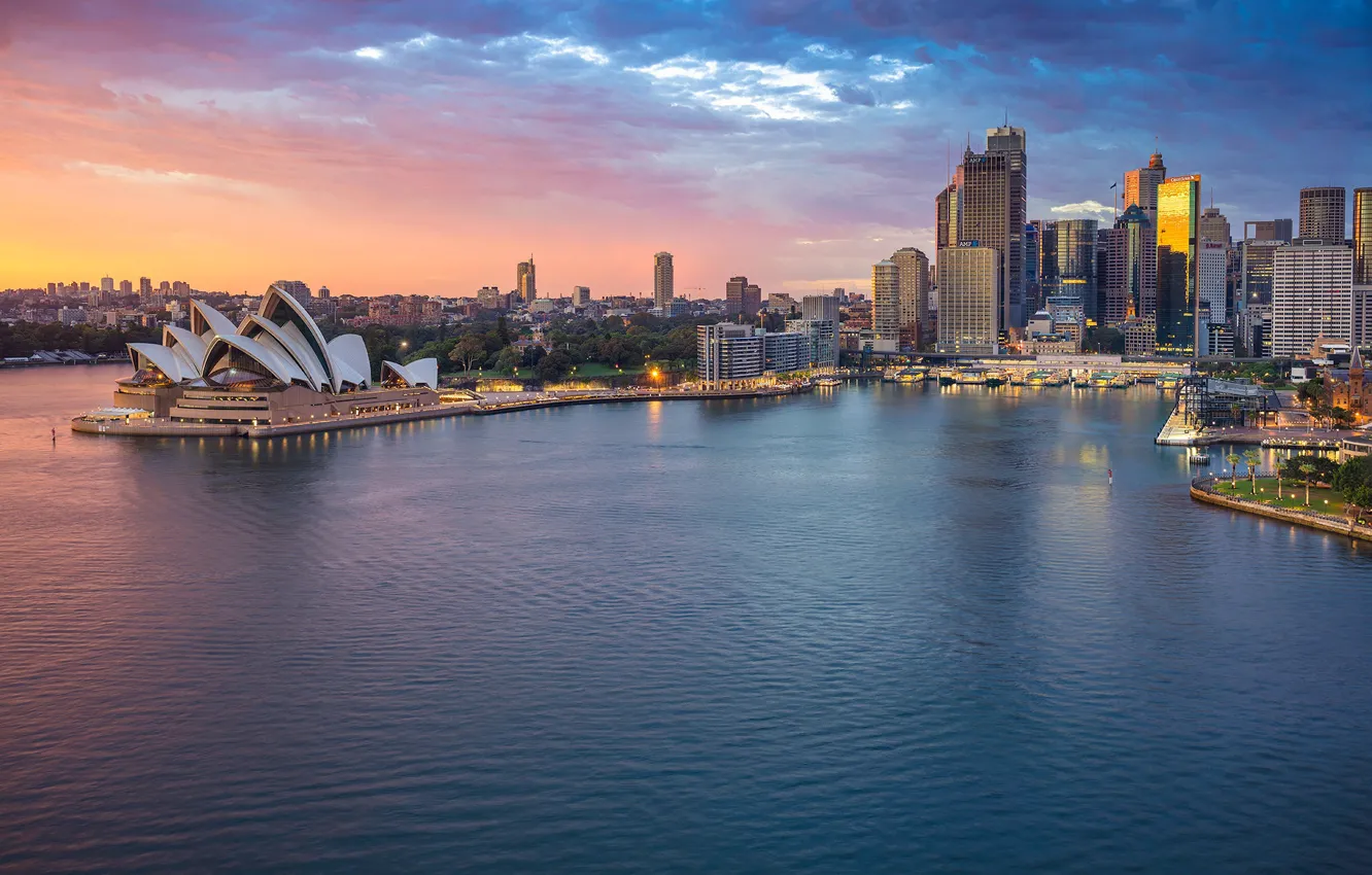 Photo wallpaper sea, skyscraper, home, Australia, panorama, theatre, Sydney, Opera
