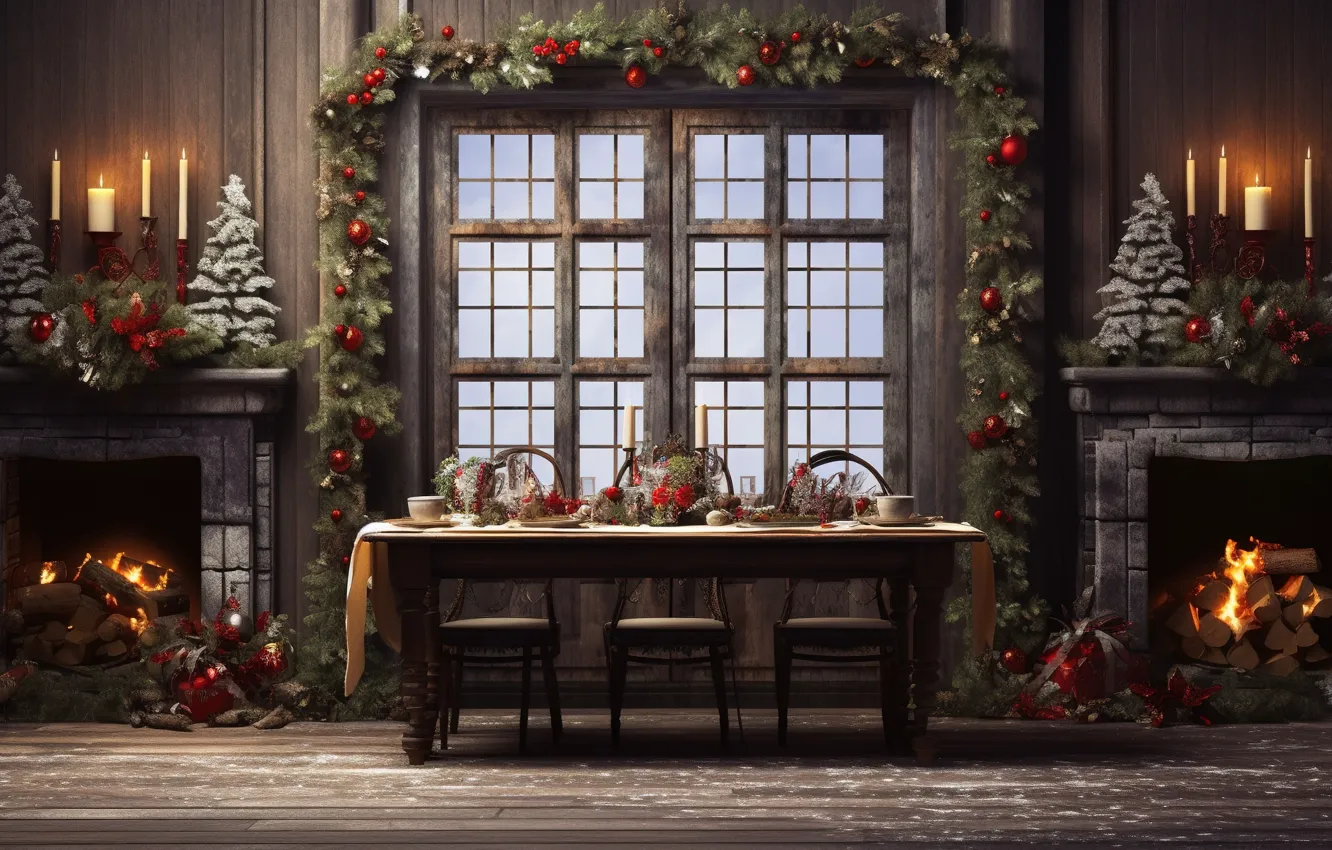 Photo wallpaper decoration, room, balls, tree, interior, New Year, Christmas, gifts