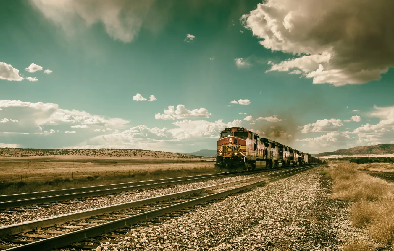 Photo wallpaper the sky, train, railroad