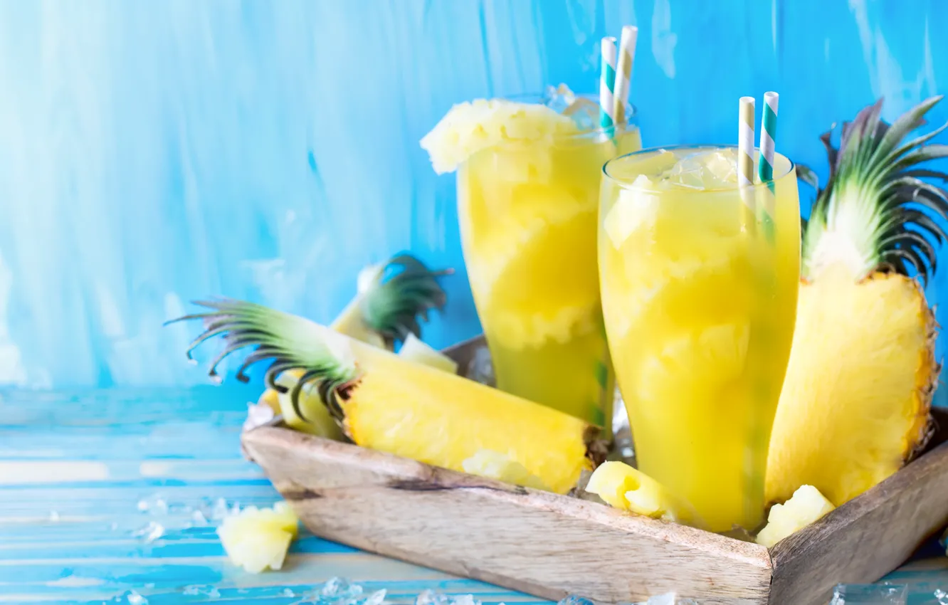 Photo wallpaper ice, juice, glasses, pineapple, fresh, tube
