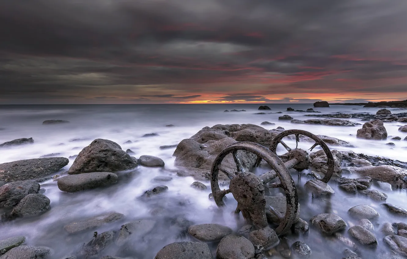 Photo wallpaper sea, sunset, shore