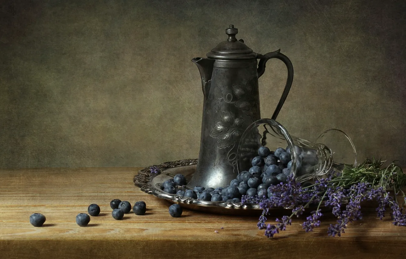 Photo wallpaper Lavender, Still Life, Blueberries