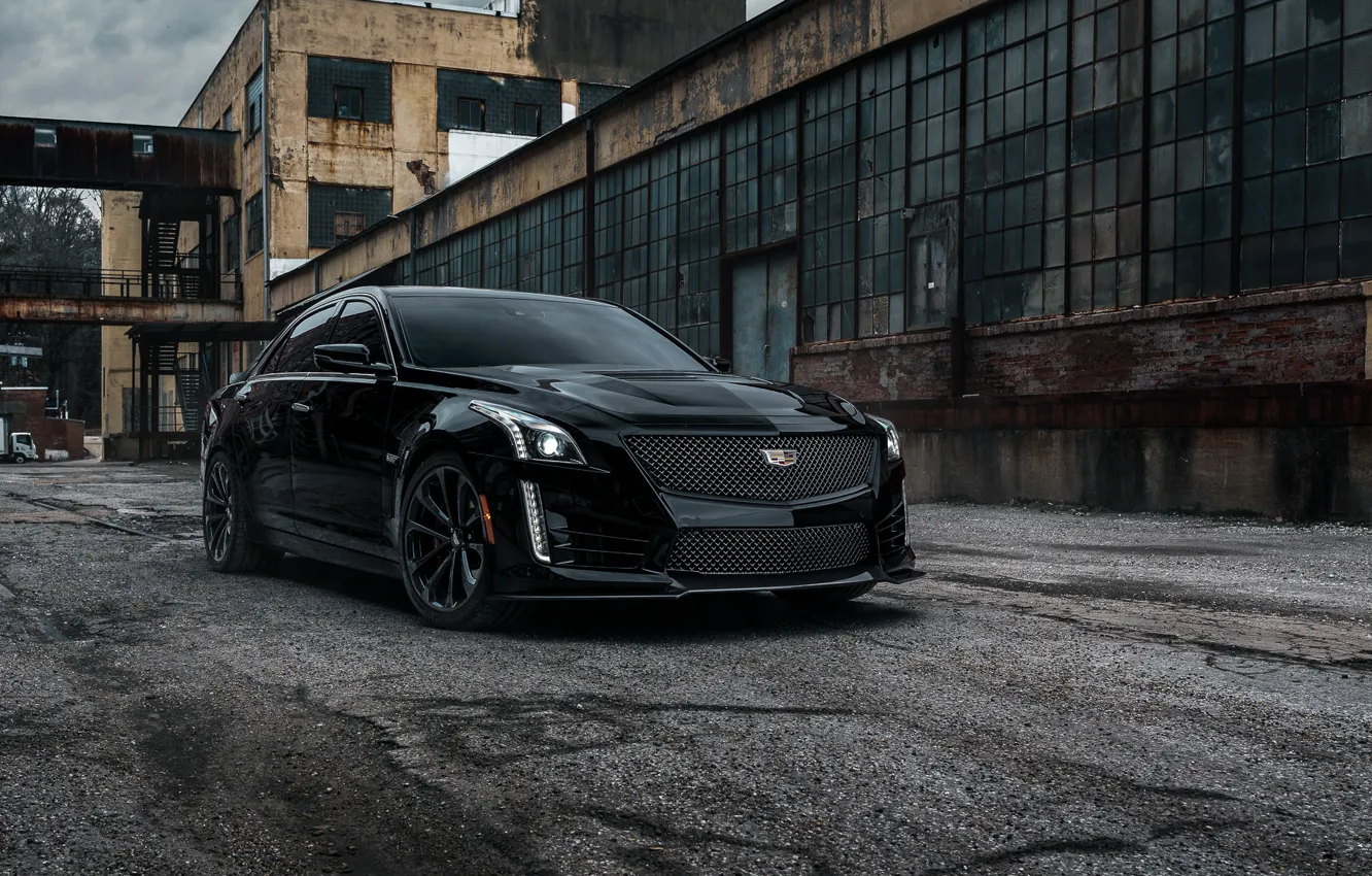 Photo wallpaper Cadillac, CTS-V, Wall, Black, Lights, America