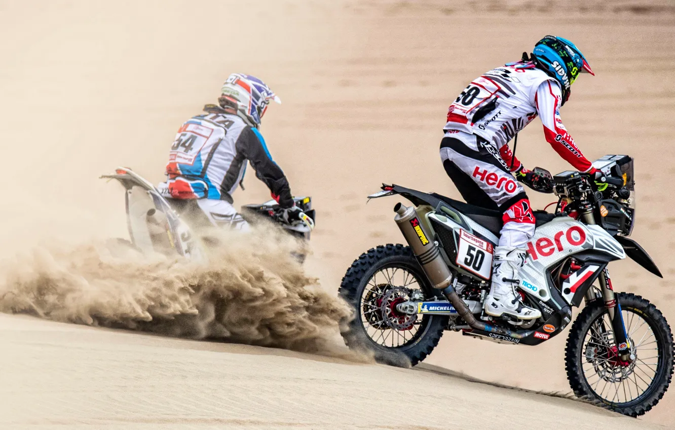 Photo wallpaper Sand, Dust, Sport, Desert, Race, Motorcycle, Rally, Dakar