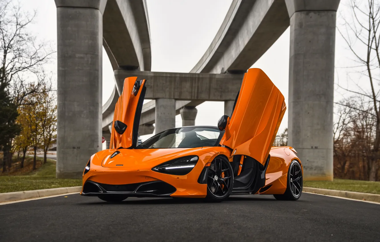 Photo wallpaper McLaren, Orange, Bridge, Yellow, 720S