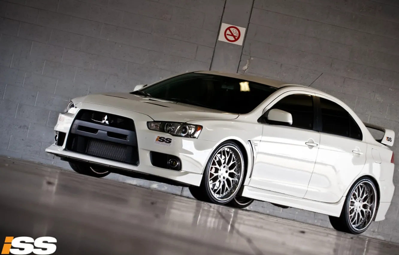 Photo wallpaper white, Mitsubishi, Parking, Lancer X 10, no Smoking