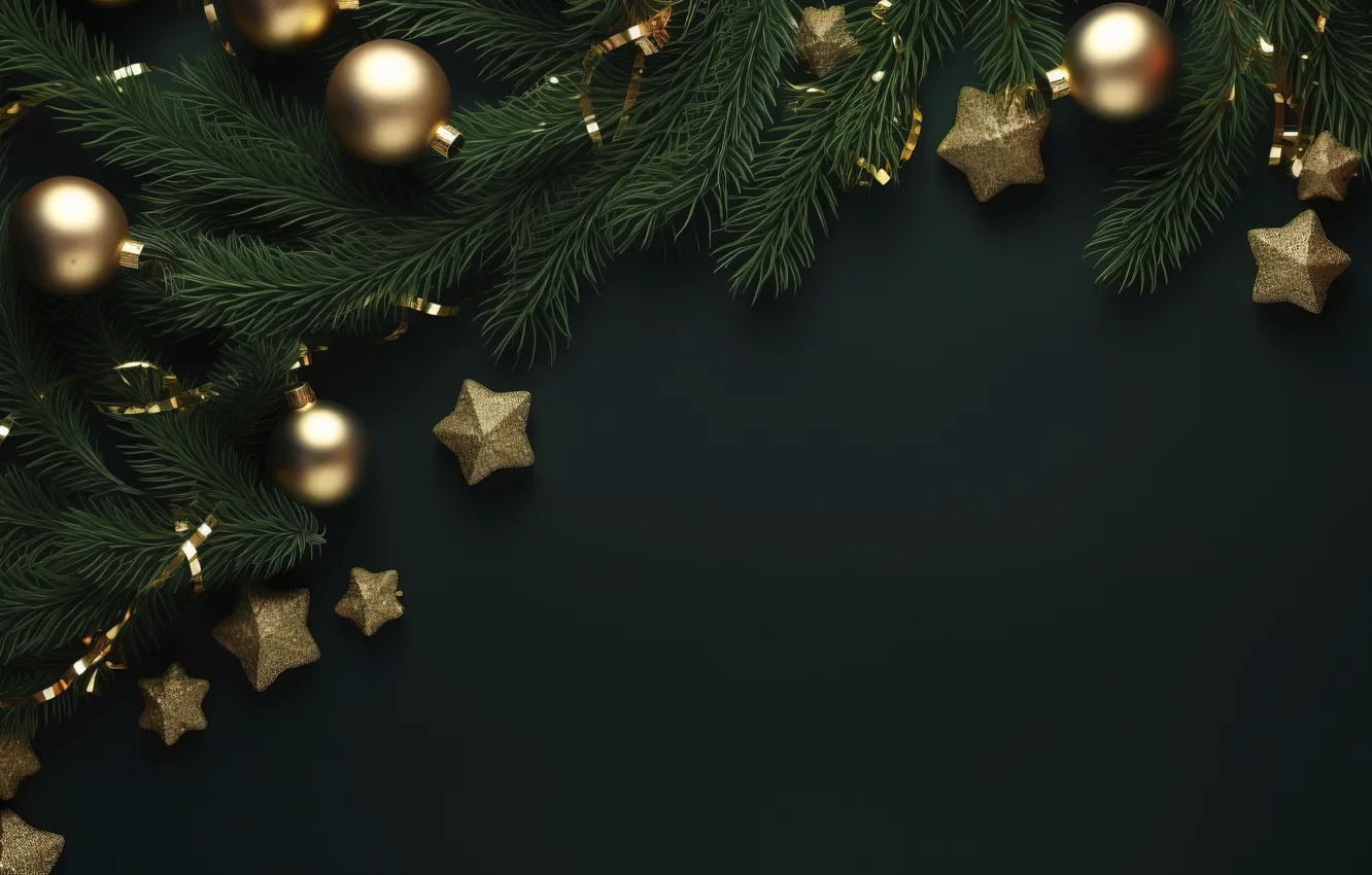 Photo wallpaper decoration, the dark background, balls, new year, Christmas, golden, black, Christmas