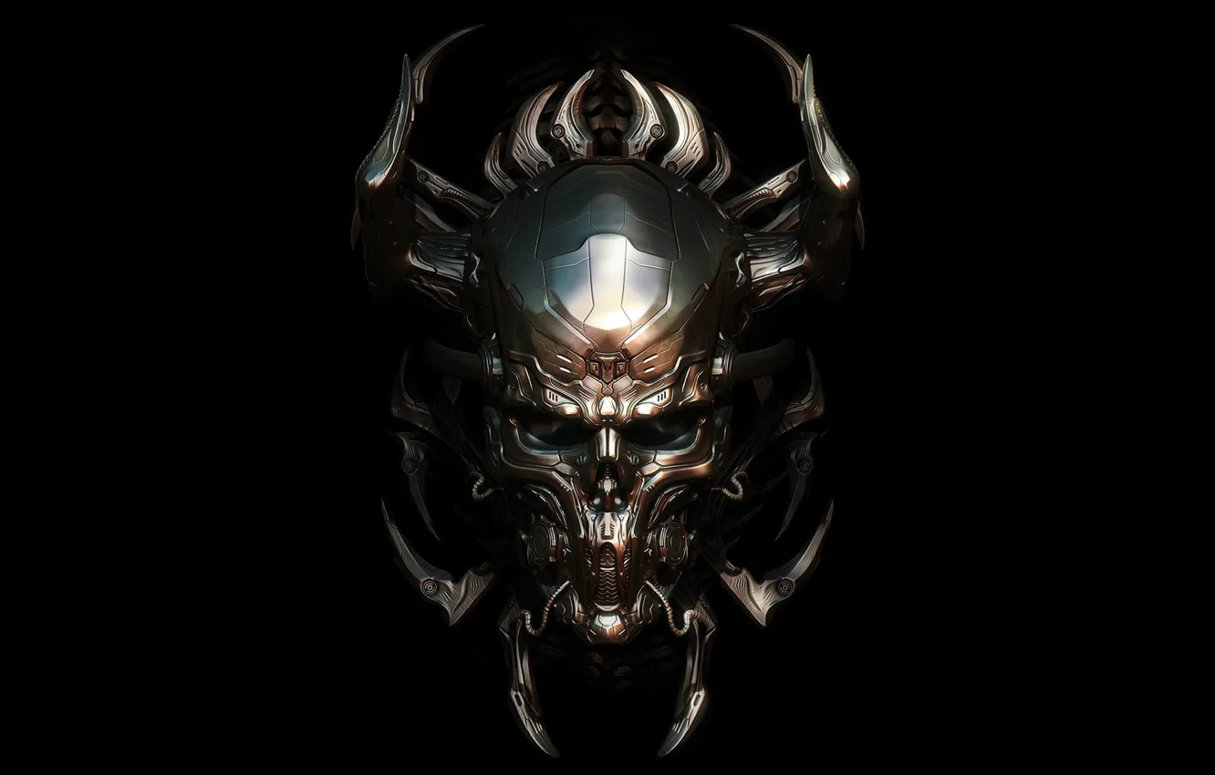 Photo wallpaper mask, horns, Iron, black background