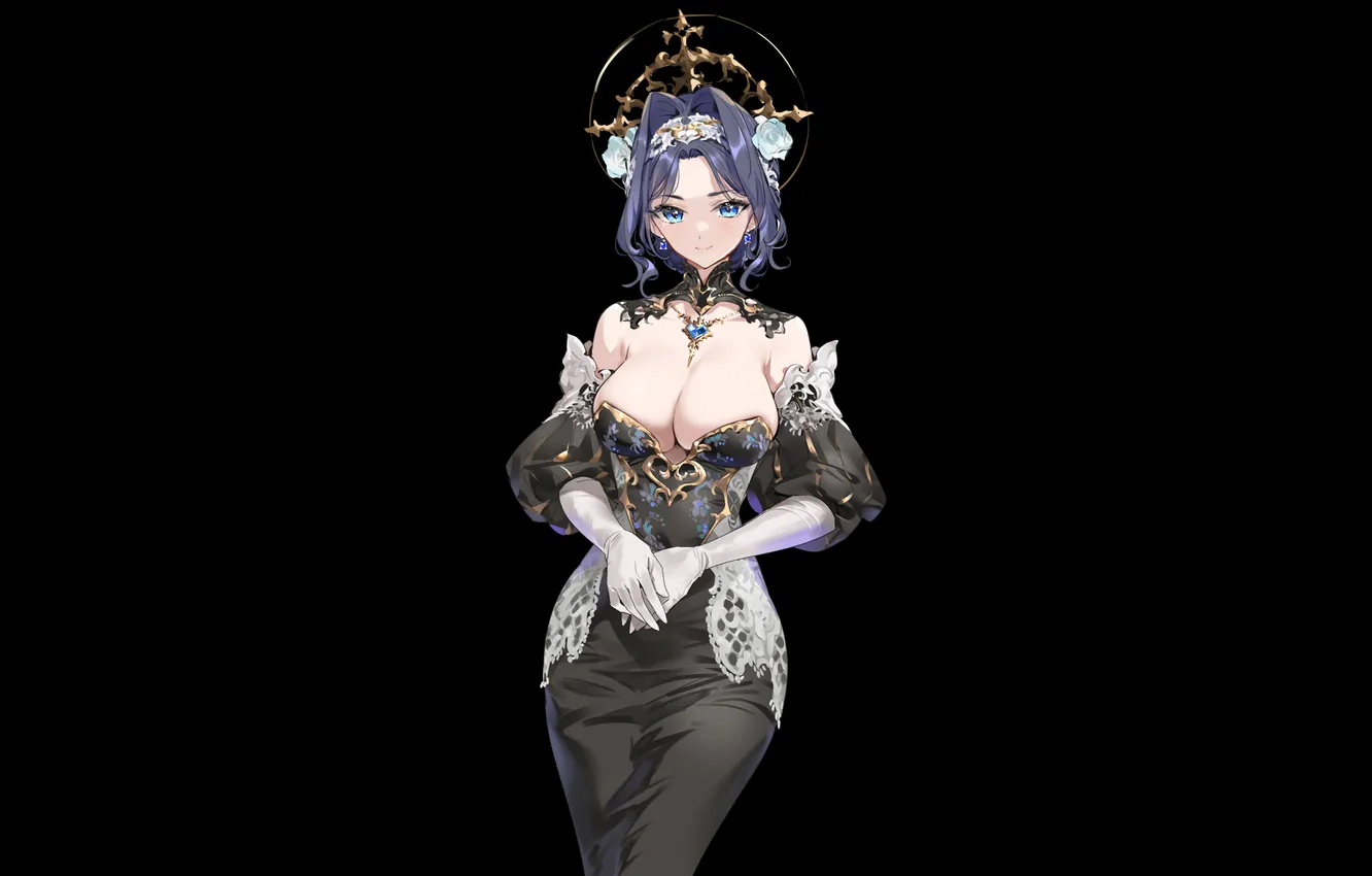 Photo wallpaper girl, sexy, cleavage, dress, boobs, sexy girl, anime, blue eyes
