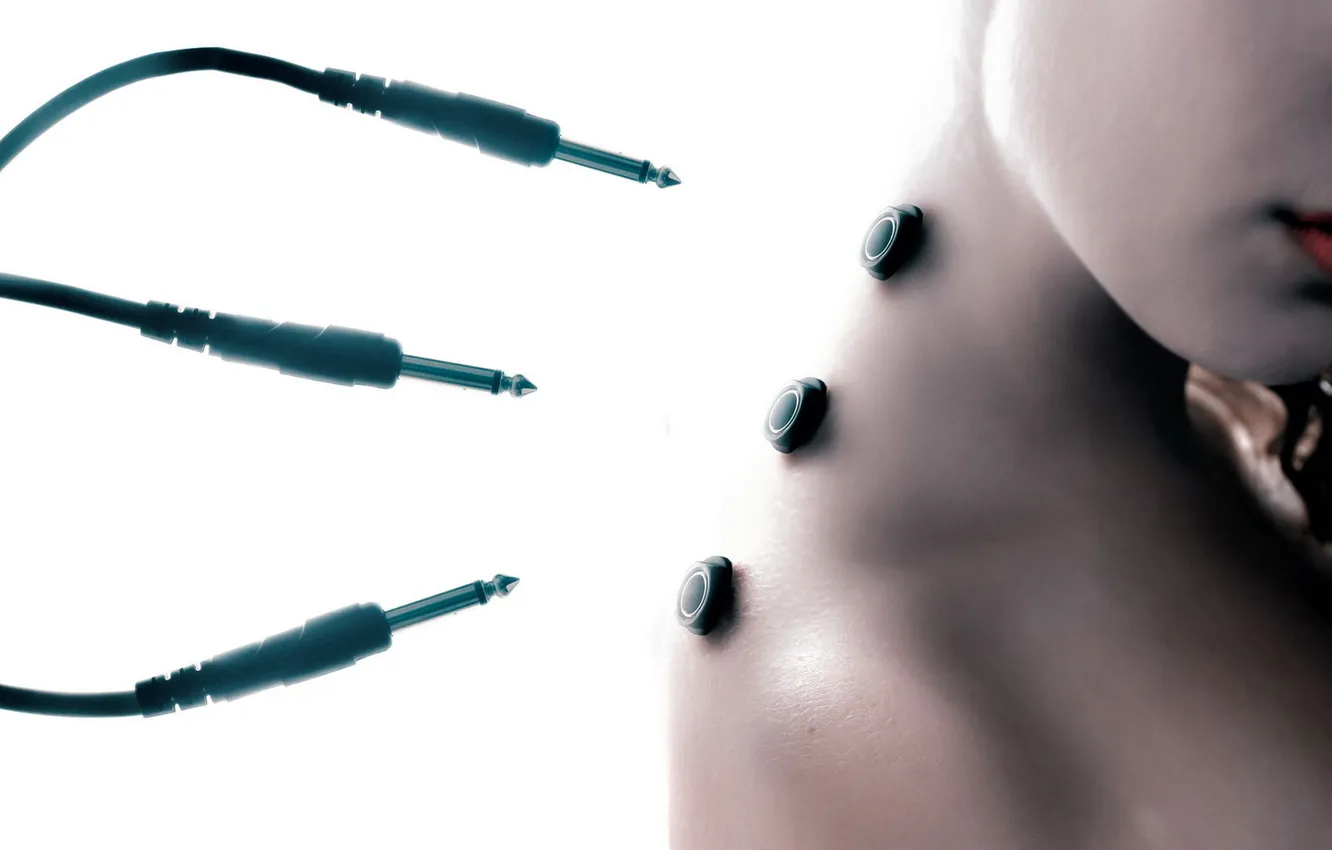 Photo wallpaper girl, wire, connection