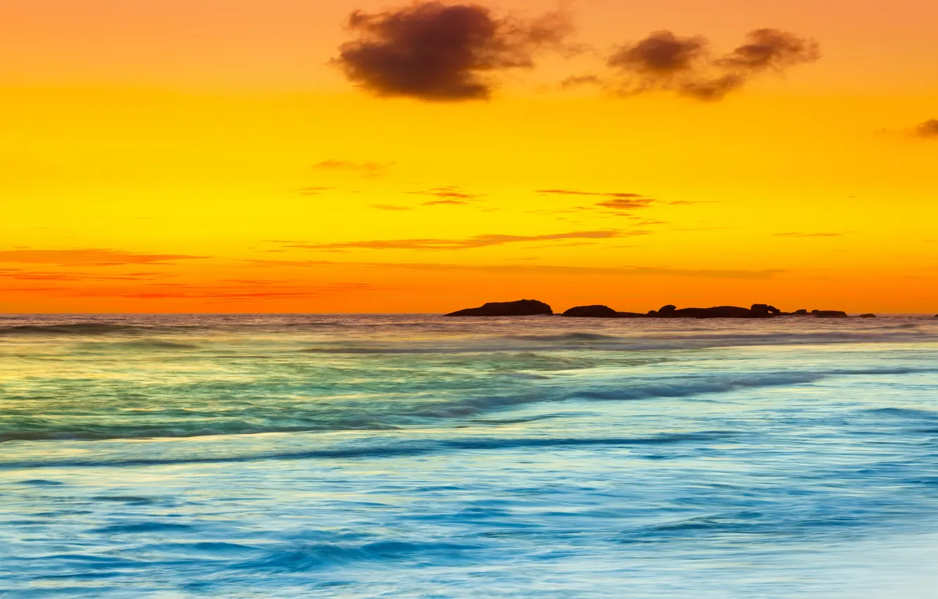 Photo wallpaper sea, sunset, beach, sky, sea, sunset, wave