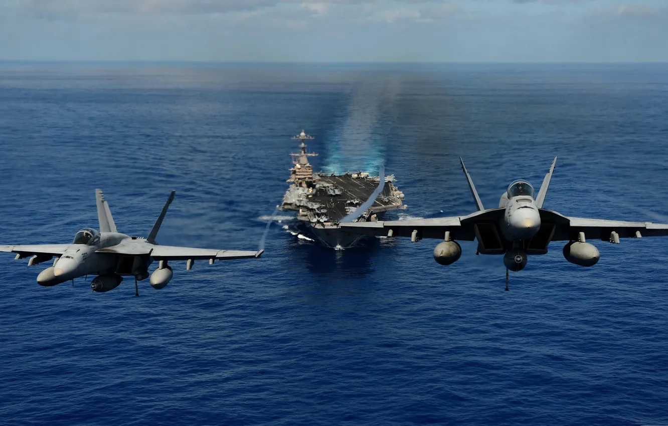 Wallpaper USA, aircraft, carrier, Navy, two fighters for mobile and ...