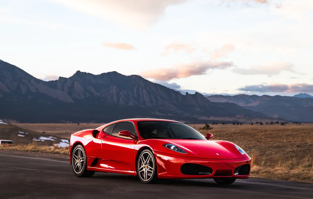 Photo wallpaper mountains, red, supercar, Ferrari F430, sports car