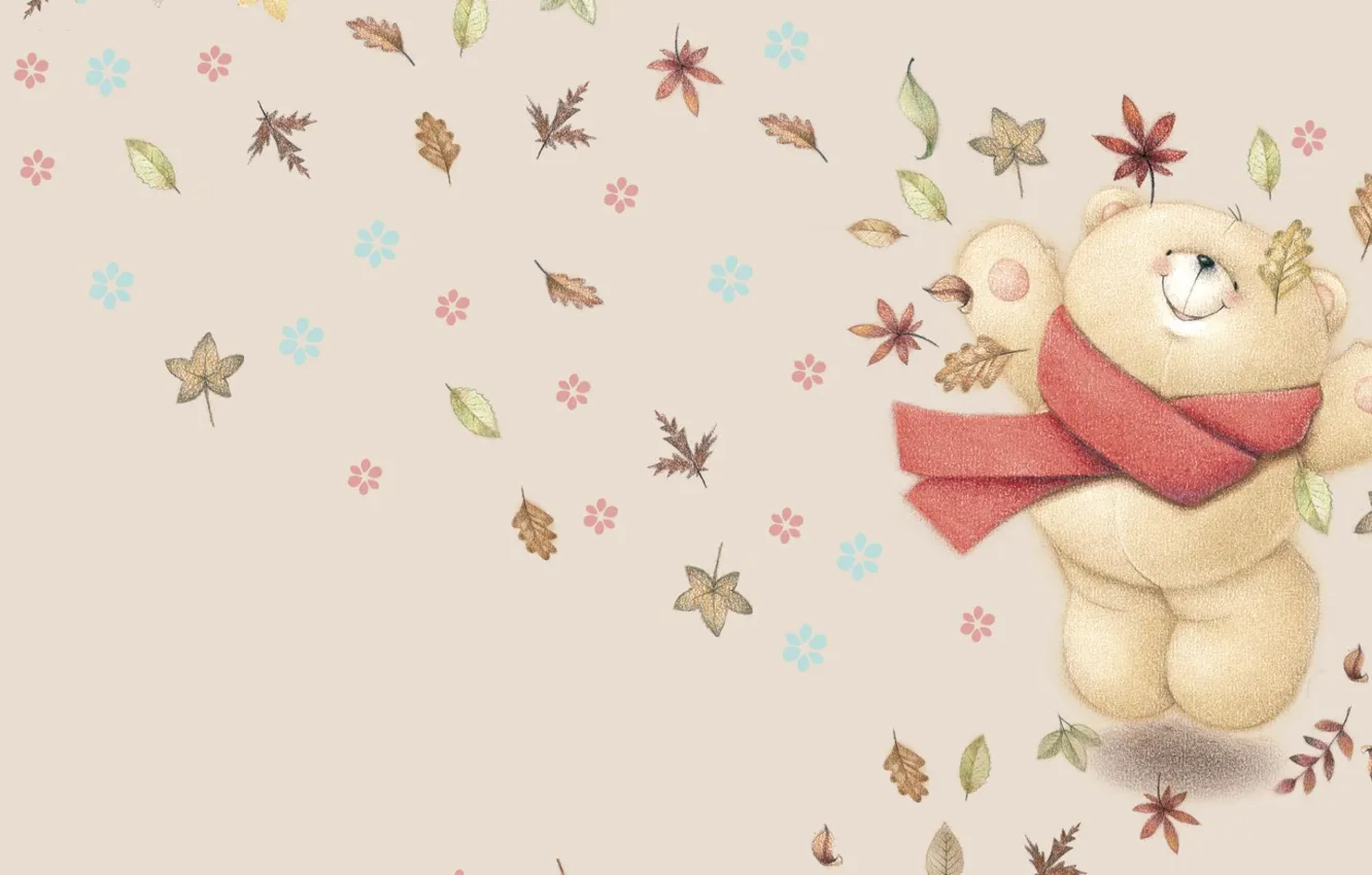 Photo wallpaper autumn, mood, art, bear, falling leaves, children's, Forever Friends Deckchair bear