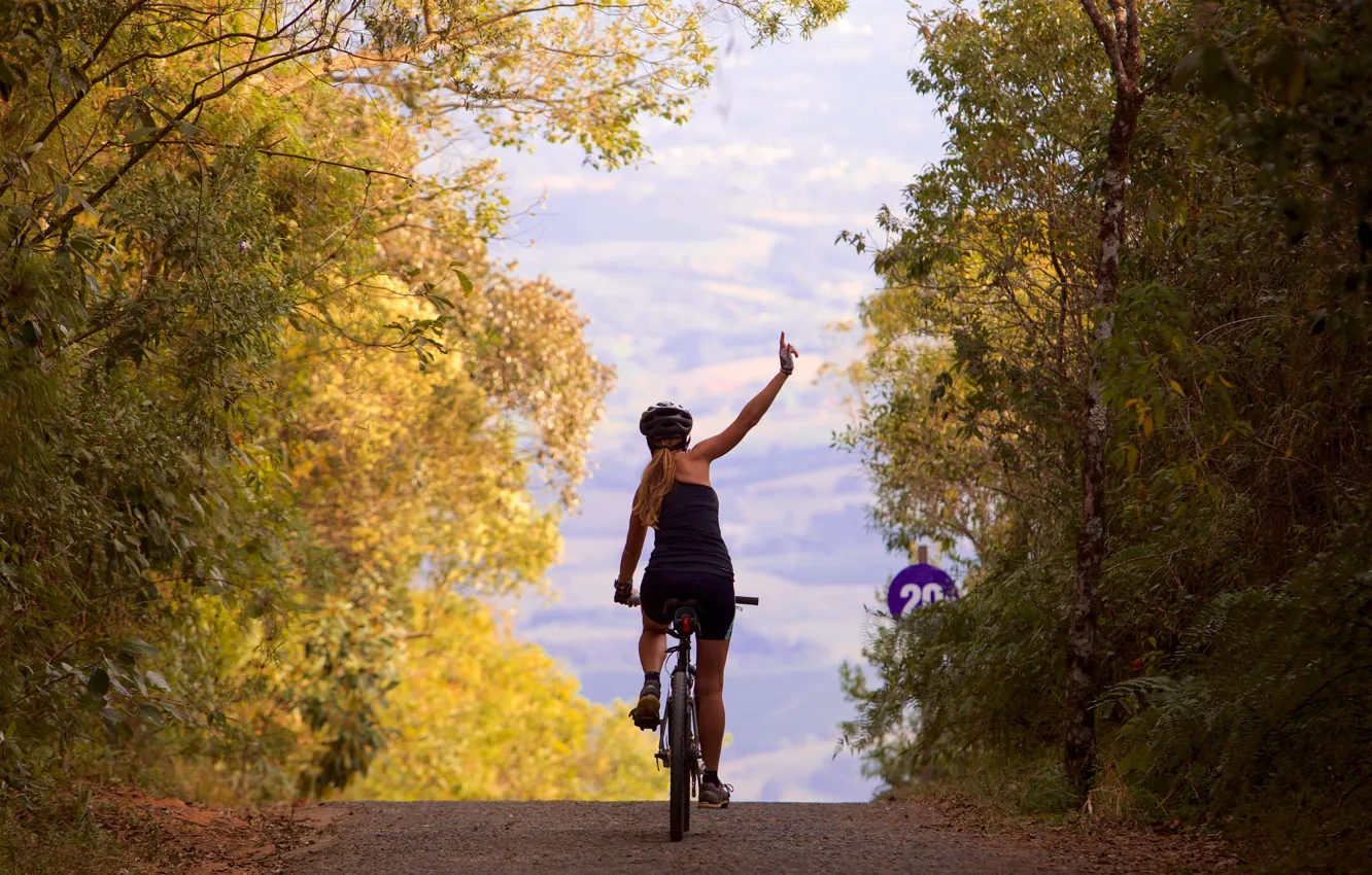 Photo wallpaper girl, bike, pathway