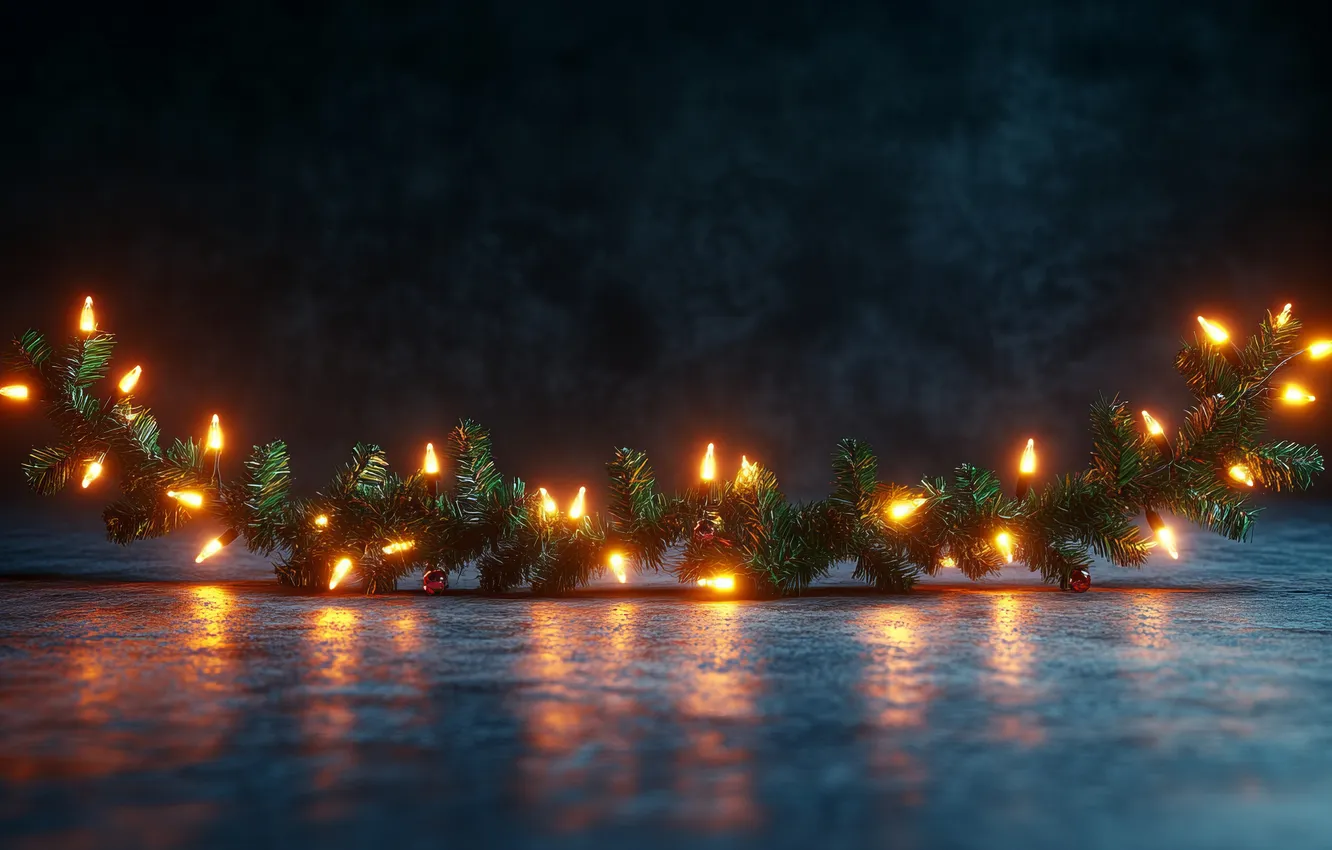 Photo wallpaper winter, snow, branches, the dark background, texture, Christmas, New year, needles