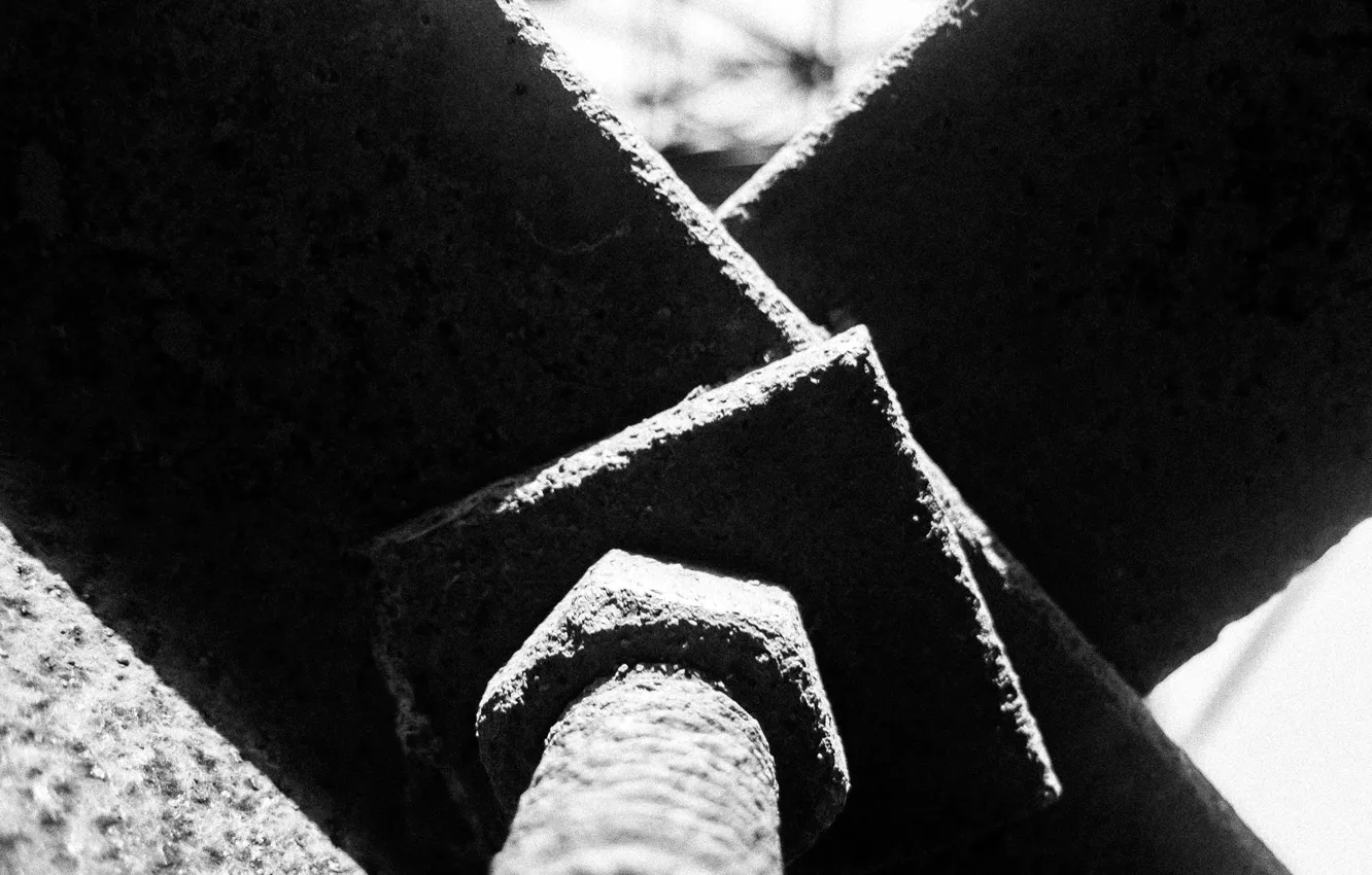 Photo wallpaper macro, metal, design, black and white photo, connection