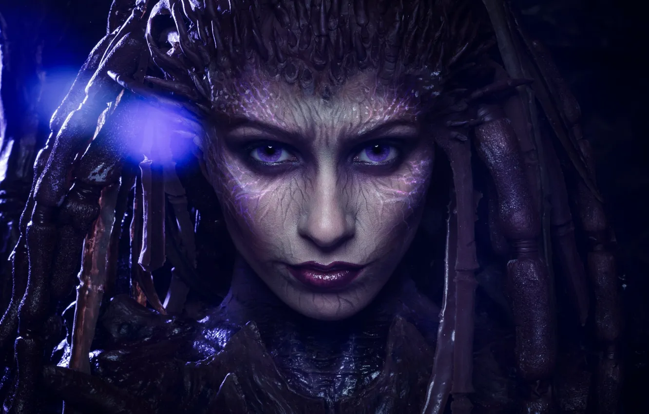 Photo wallpaper game, monster, woman, alien, StarCraft II, StarCraft 2, face, cosplay