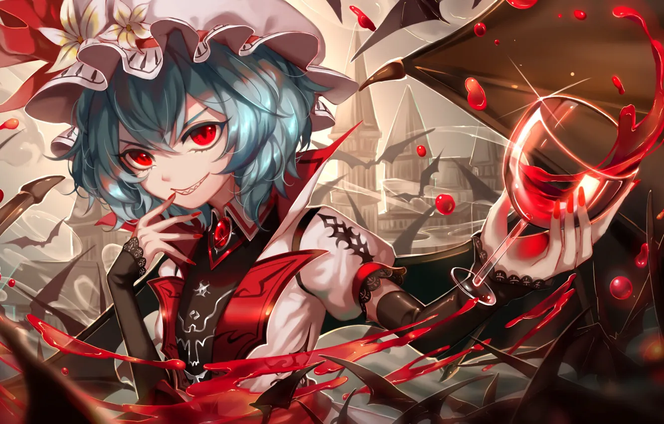 Photo wallpaper girl, blood, glass, the demon, touhou, Touhou, Touhou