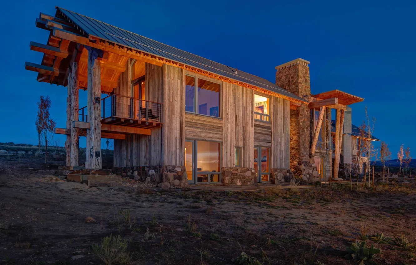 Photo wallpaper the evening, lighting, USA, architecture, United States, Utah, Utah, wooden house