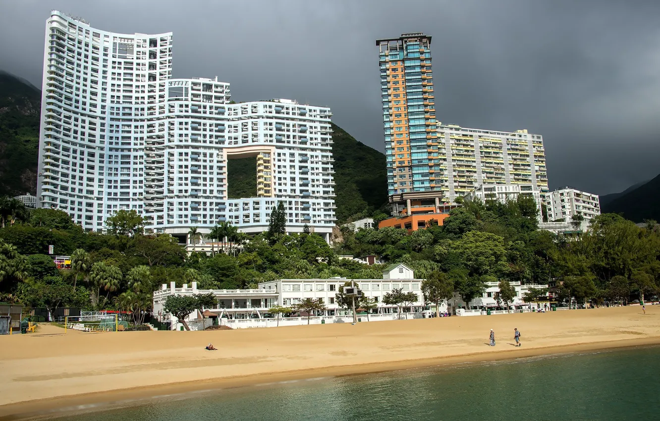 Photo wallpaper beach, people, building