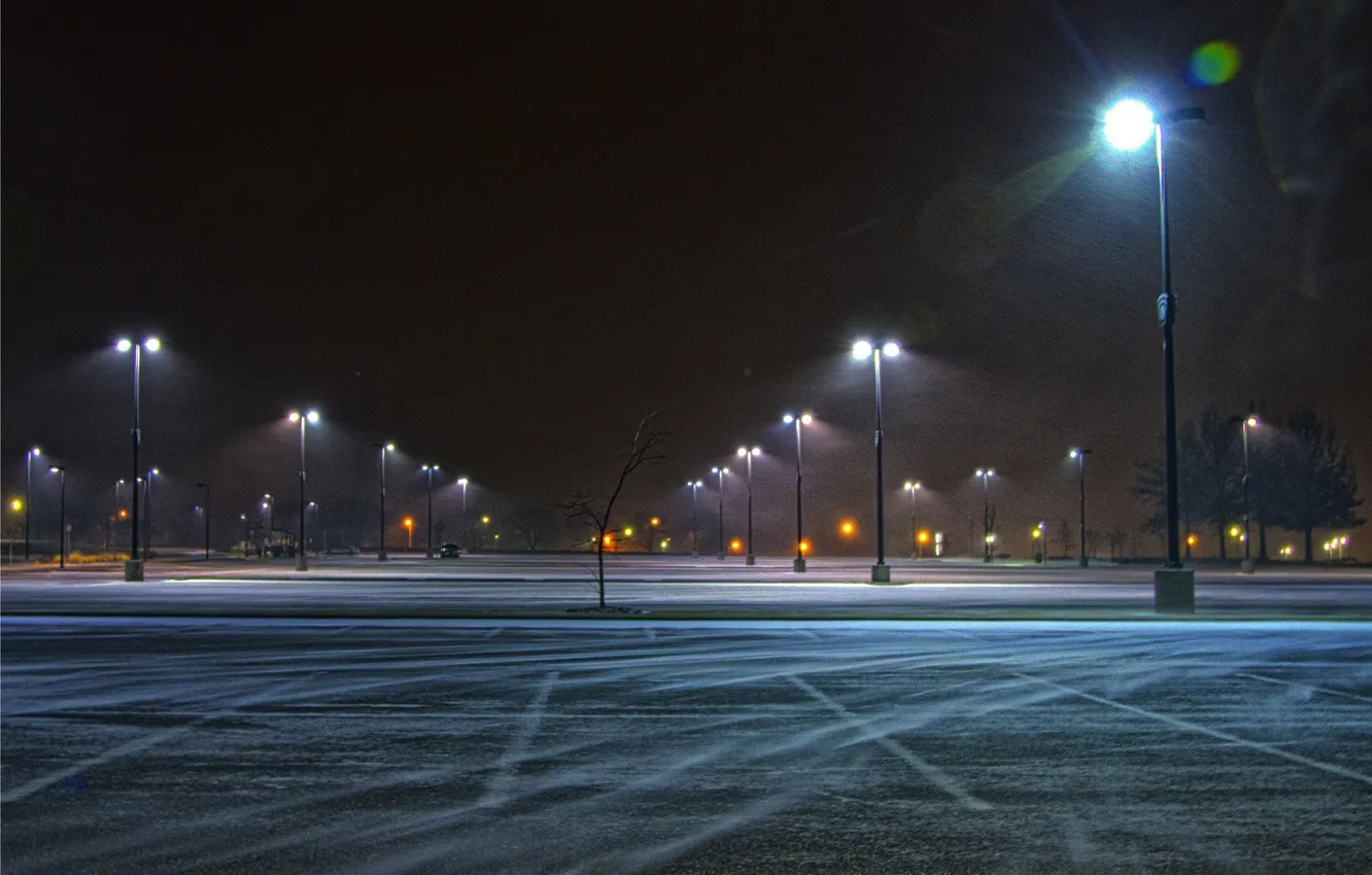 Photo wallpaper winter, the sky, snow, night, city, the city, lights, lights
