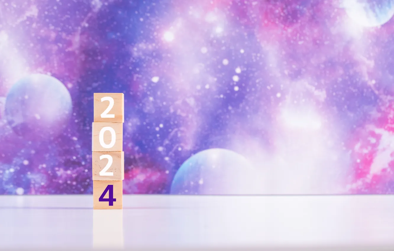 Photo wallpaper the universe, the sky, planet, lilac background, figures, date, New Year 2024, 2024