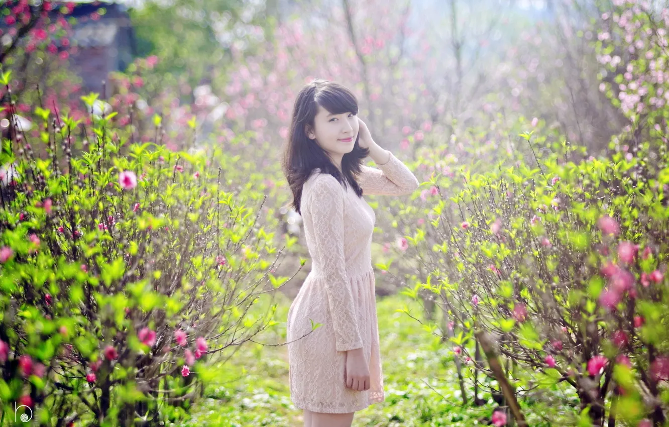 Photo wallpaper girl, spring, garden