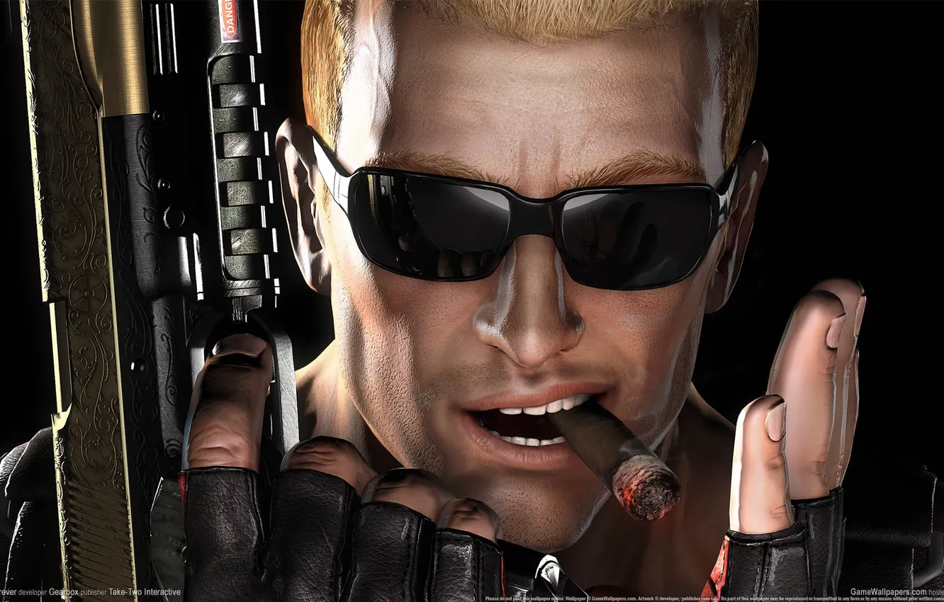 Photo wallpaper gun, glasses, cigar, Game wallpaper, by nukem, forever