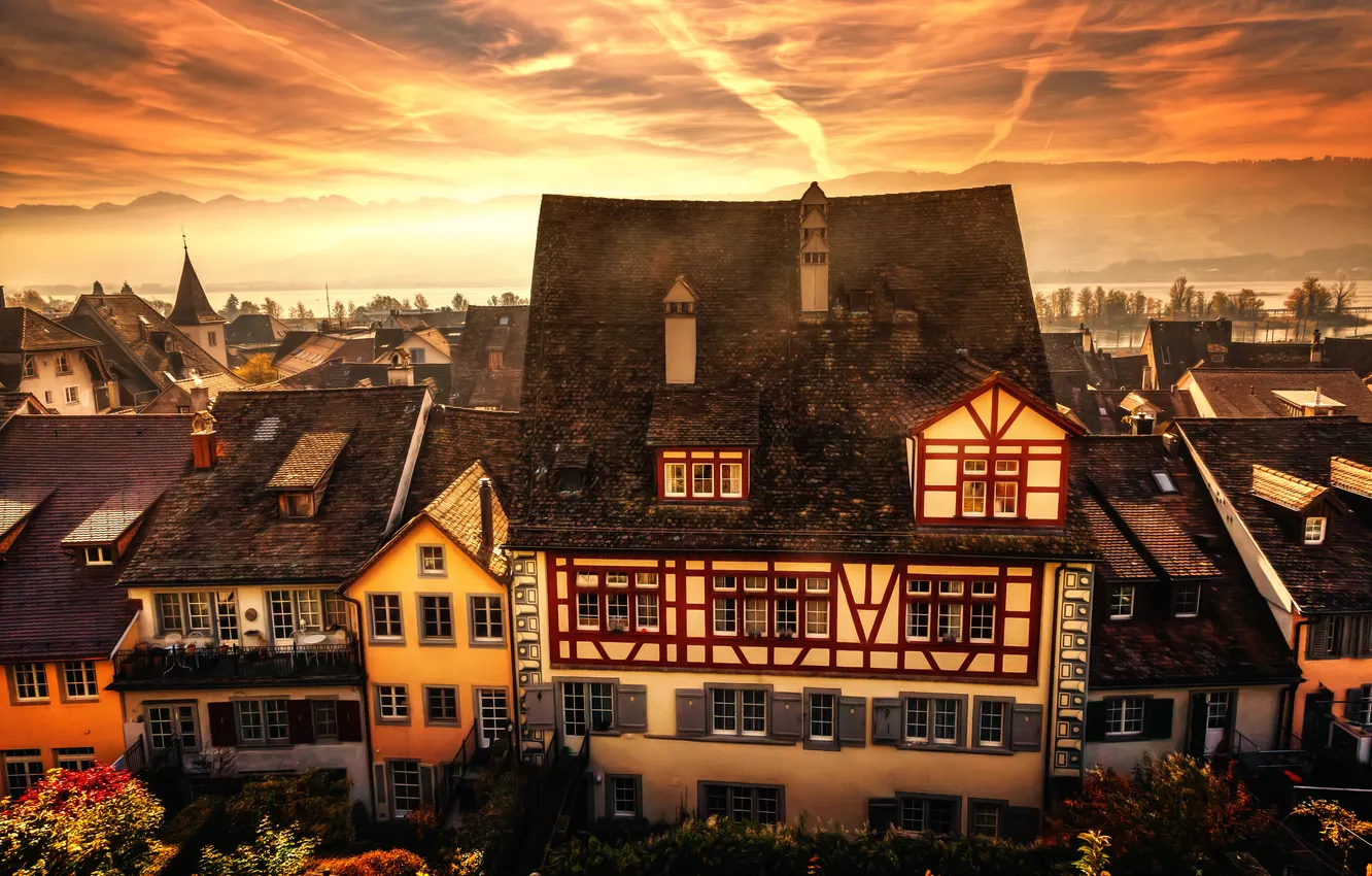 Photo wallpaper treatment, Municipality in Switzerland, Rapperswil-Jona, Rapperswil-Jona, Old Town View