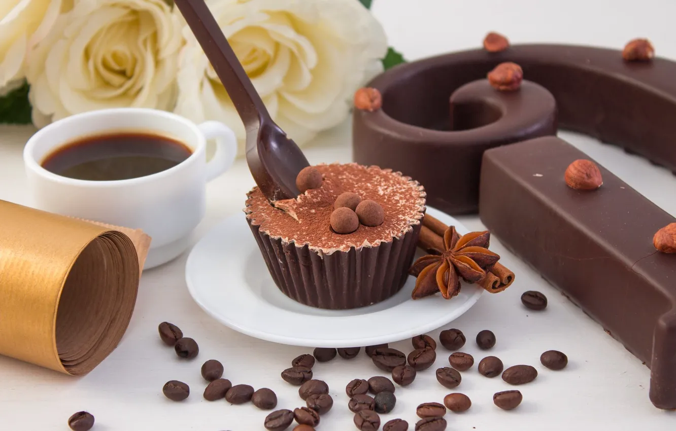Photo wallpaper coffee, chocolate, candy, spices