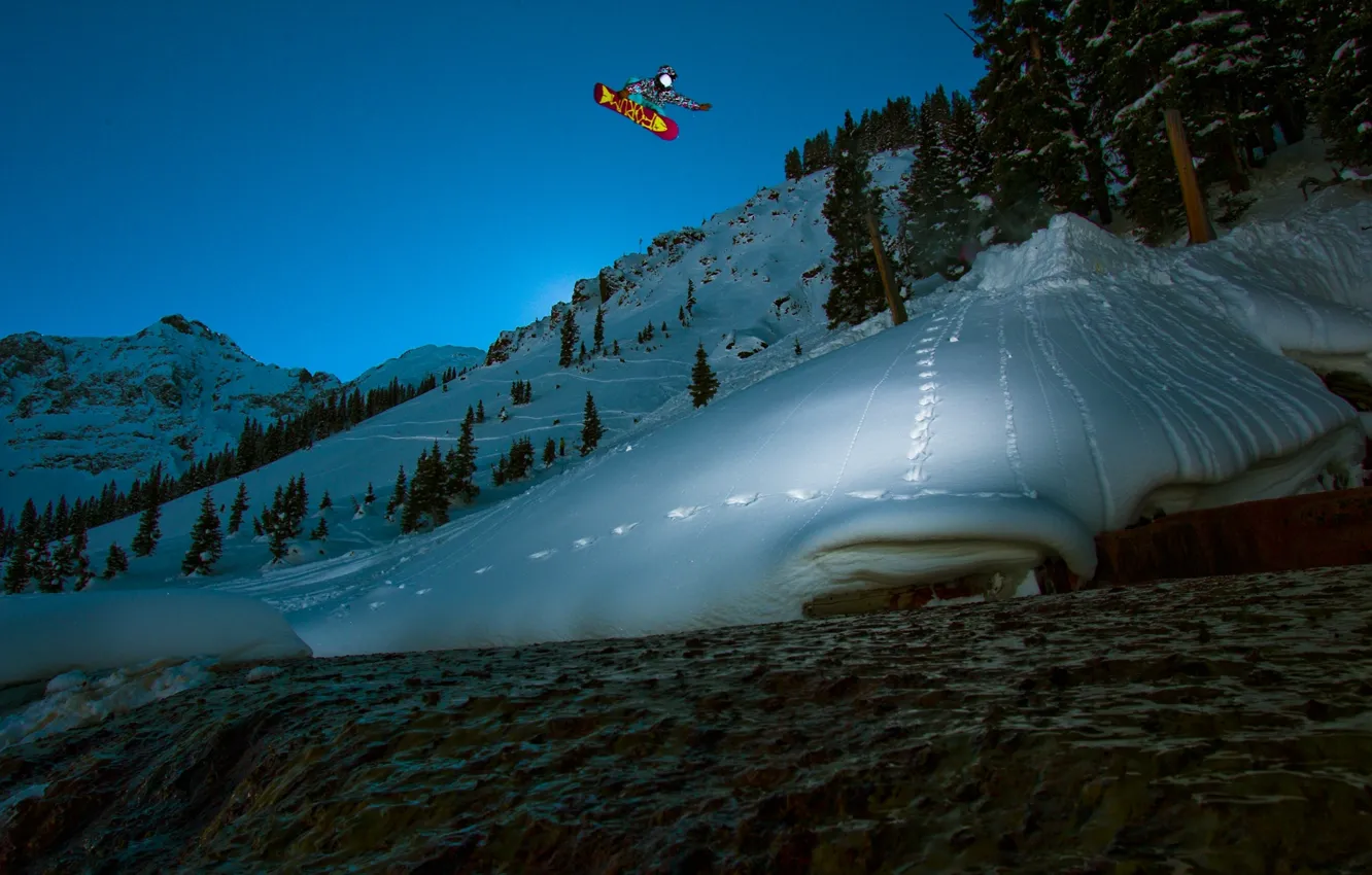 Photo wallpaper snowboard, mountain, snow, snowboarding