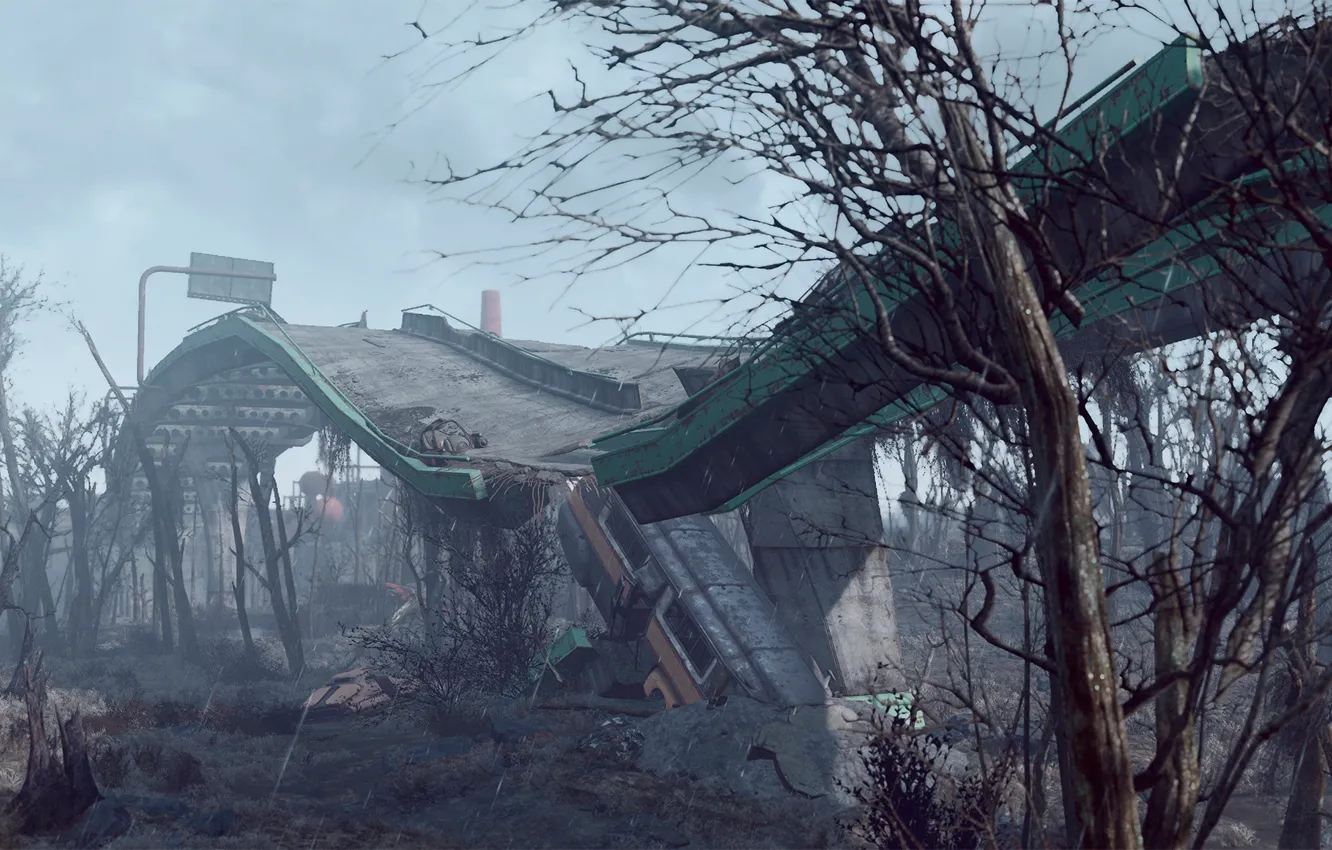Photo wallpaper bridge, Fallout-4, State of decay