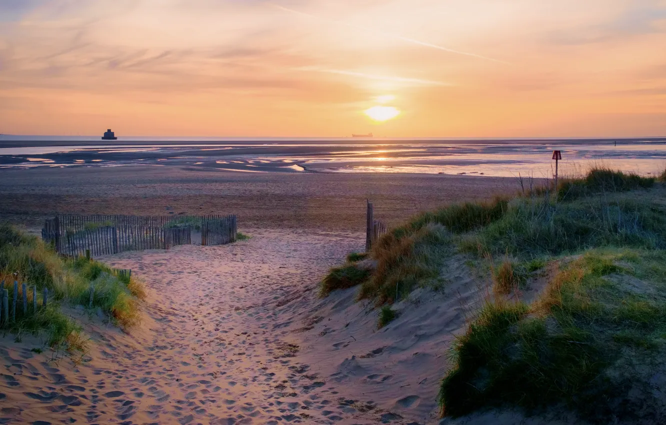 Photo wallpaper coast, sunrise, Through the dunes, Haile Sand Fort