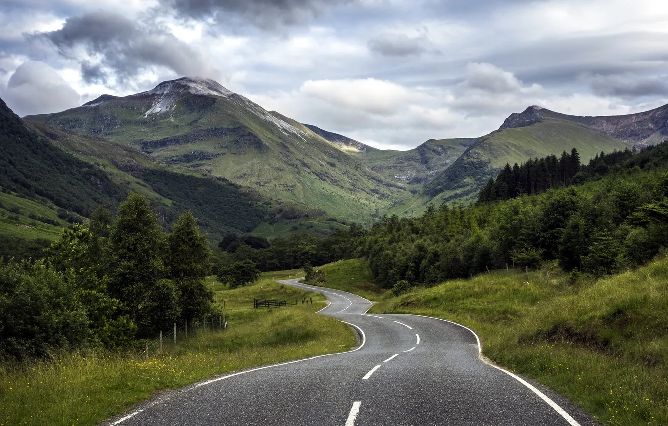 Photo wallpaper road, landscape, mountains