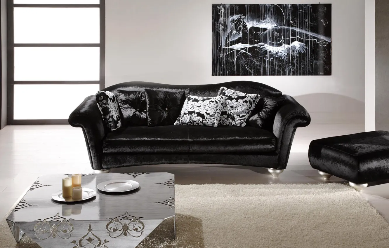 Photo wallpaper sofa, black, interior, chair, room. apartment