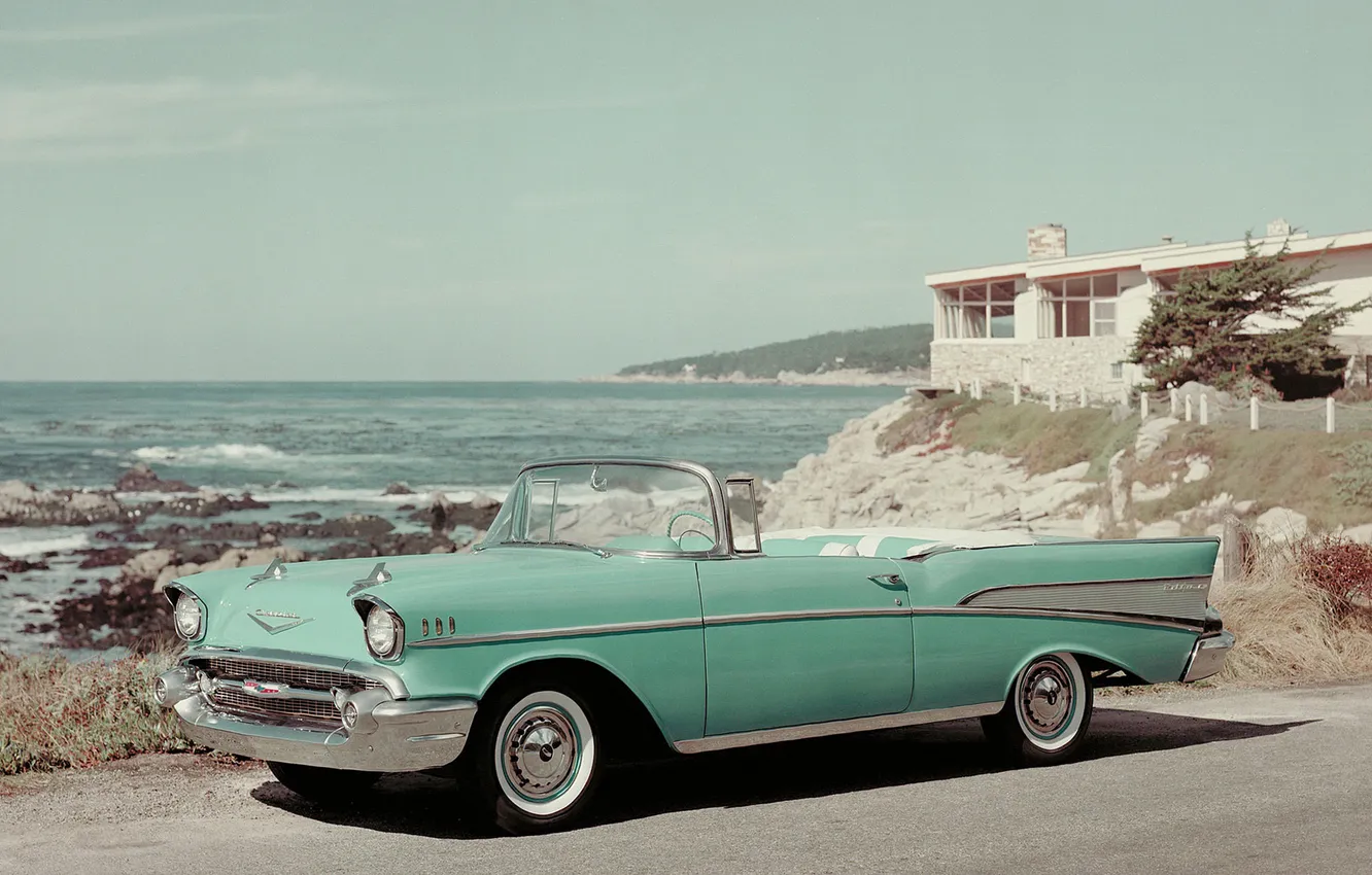 Photo wallpaper machine, Chevrolet, Bel Air, retro car, Convertible 1957