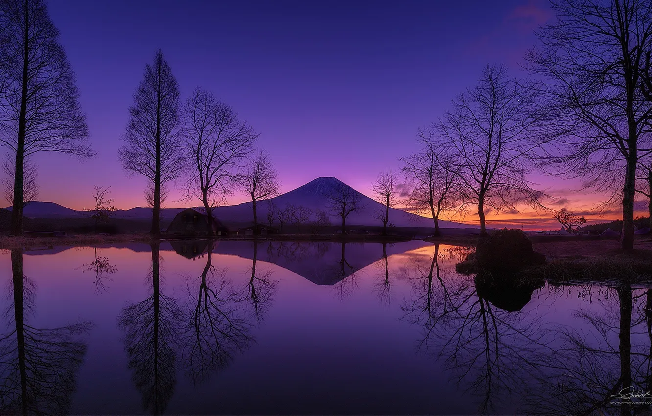 Photo wallpaper the sky, mountains, reflection, Japan, Fuji