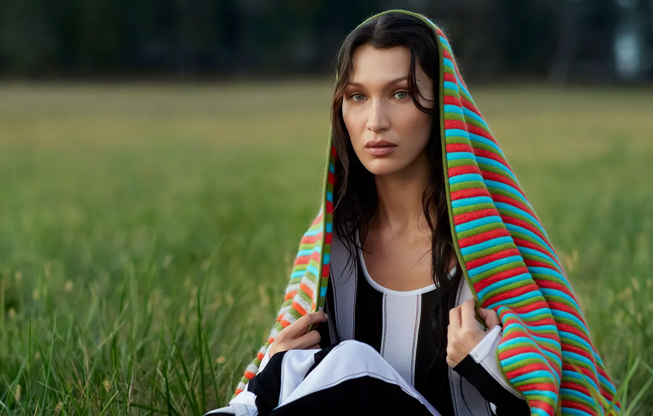 Photo wallpaper look, girl, nature, model, bokeh, Vogue, Bella Hadid